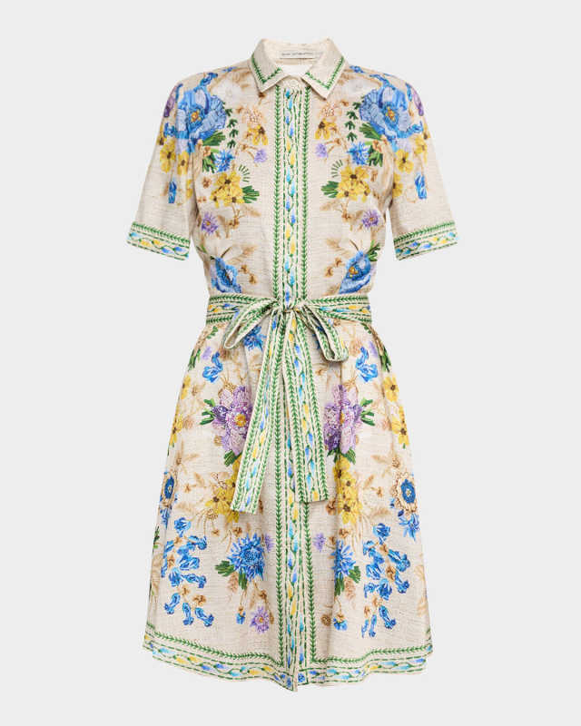 Chima Printed Short-Sleeve Belted Shirtdress
